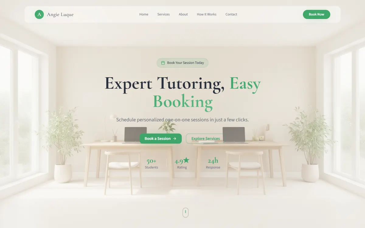 Angie's Tutoring website preview